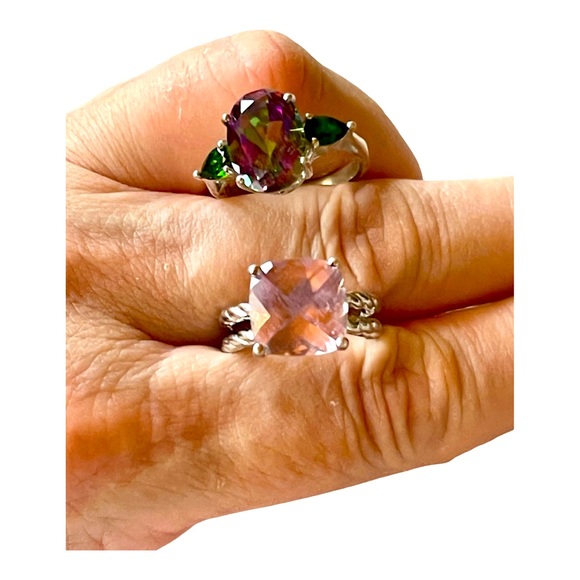 8 ct Mystic Topaz with side 1 ct Diopside stones with glimmer! Size 8. OOAK! - Picture 15 of 15